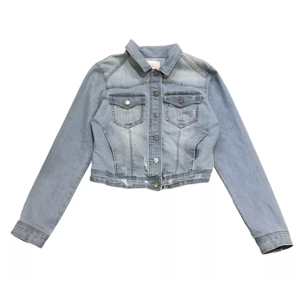 Tinseltown Light Distressed Jean Jacket Size Small